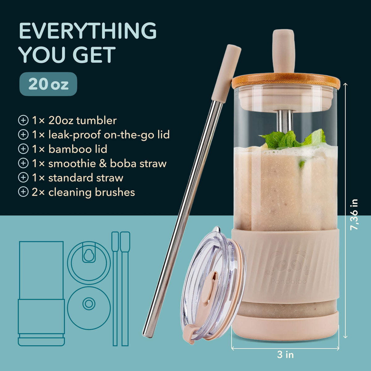 Pandaloo bamboo lid glass cup for sustainable outdoor hydration