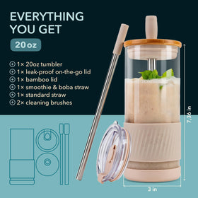 Pandaloo bamboo lid glass cup for sustainable outdoor hydration