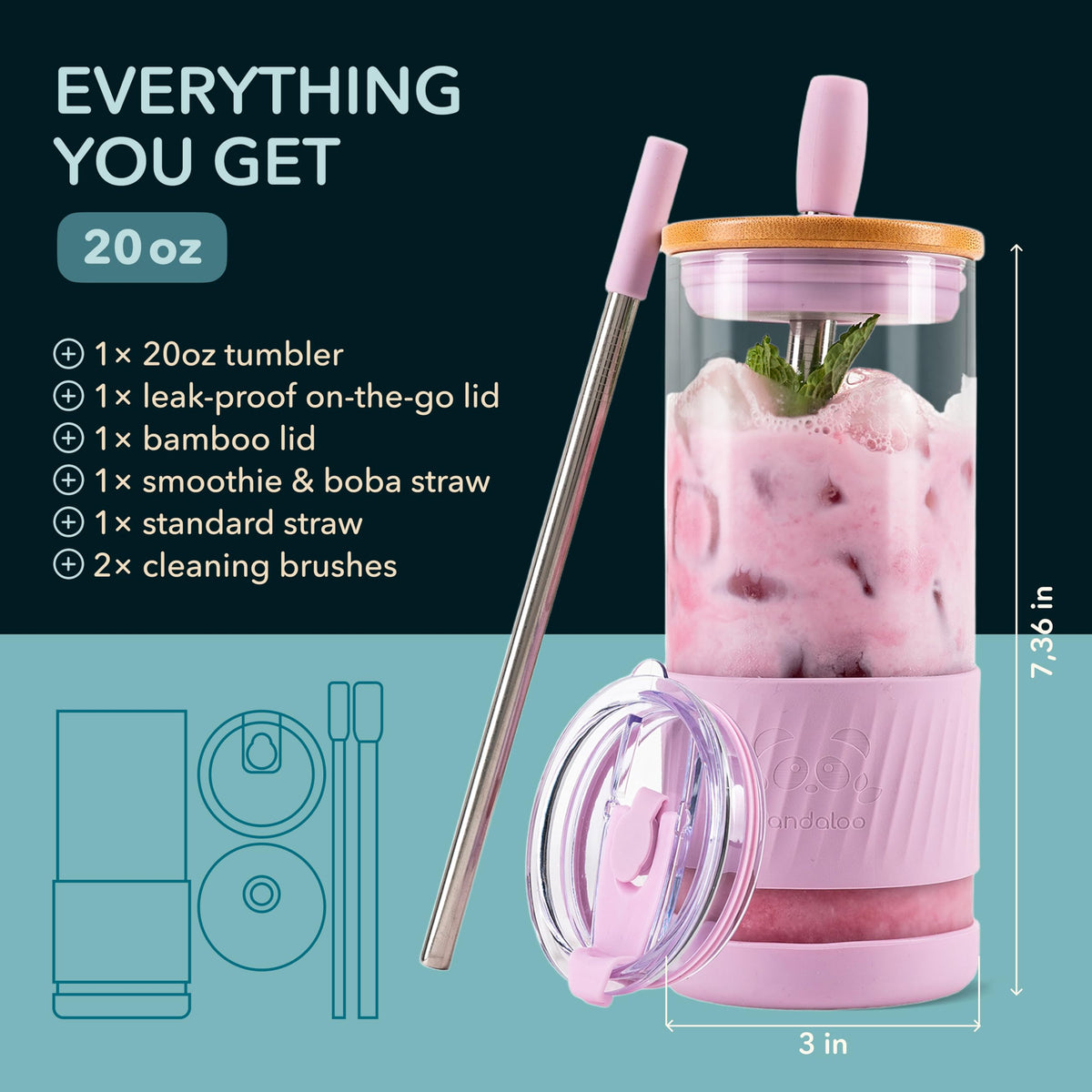 Pandaloo bamboo lid glass cup for indoor use and easy stacking