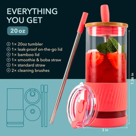 Pandaloo bamboo lid glass tumbler showcases stylish indoor use and easy maintenance.