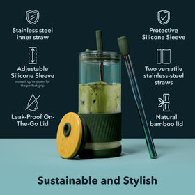 Pandaloo borosilicate glass with silicone sleeve, comfortable grip and no-slip handling.