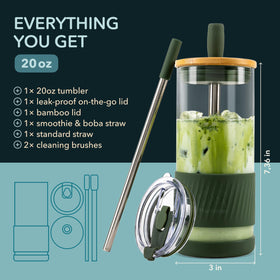 Pandaloo glass cups with leakproof lid for outdoor smoothies.