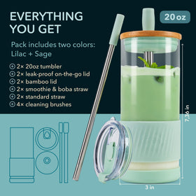 Pandaloo 20oz glass cups with leakproof lid for outdoor use and iced coffee