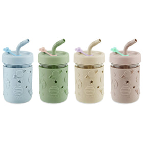PandaEar kids glass mason jar cups with colorful silicone sleeves for easy grip