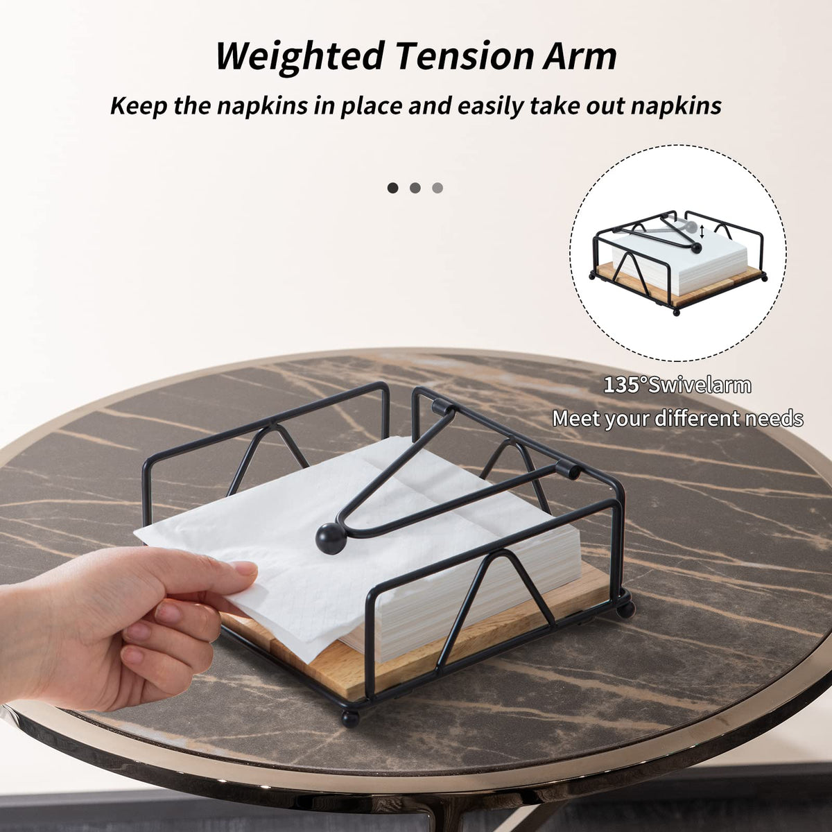 PandaRoad napkin holder rests on a wooden base for stable tabletop placement