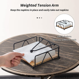 PandaRoad napkin holder rests on a wooden base for stable tabletop placement