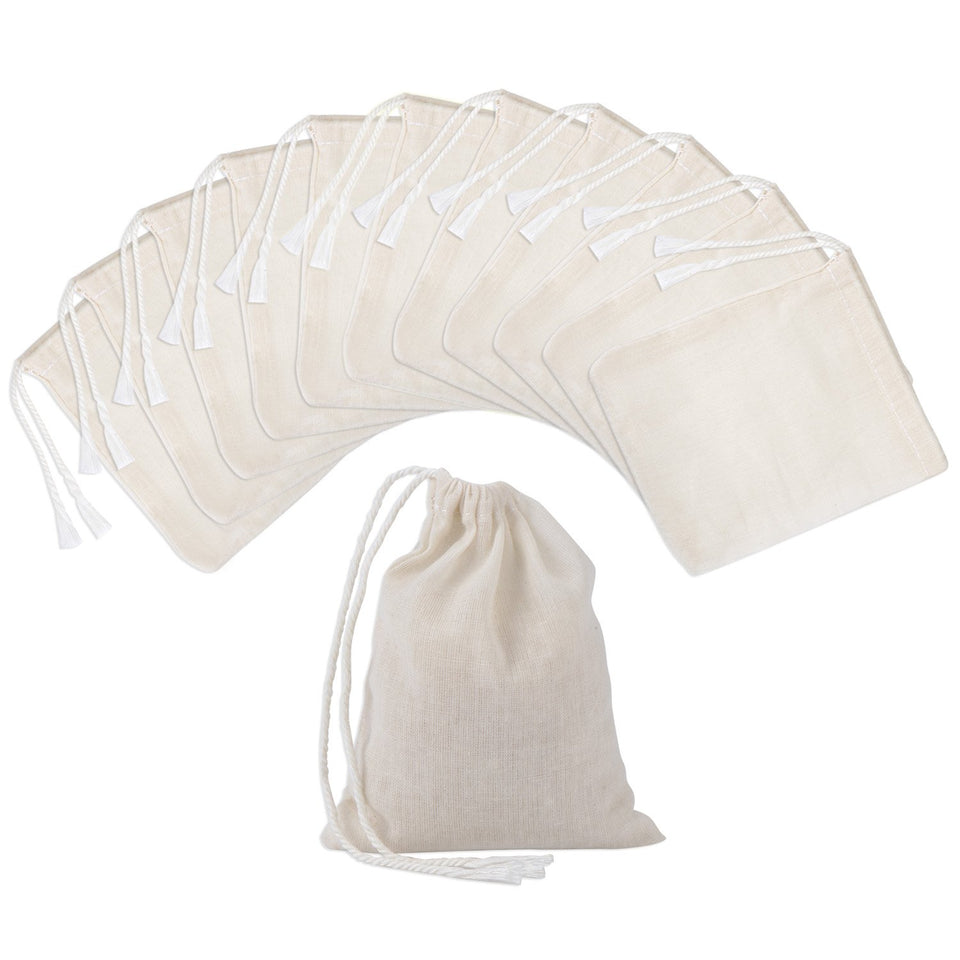Pangda drawstring muslin bags shown for tea and spice storage.