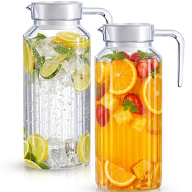 Panitay 2-pack clear acrylic pitchers with lids, ideal for ready-to-serve beverages.