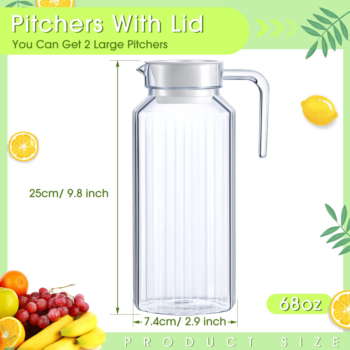 Panitay 68 oz pitcher with wide mouth for easy pouring.