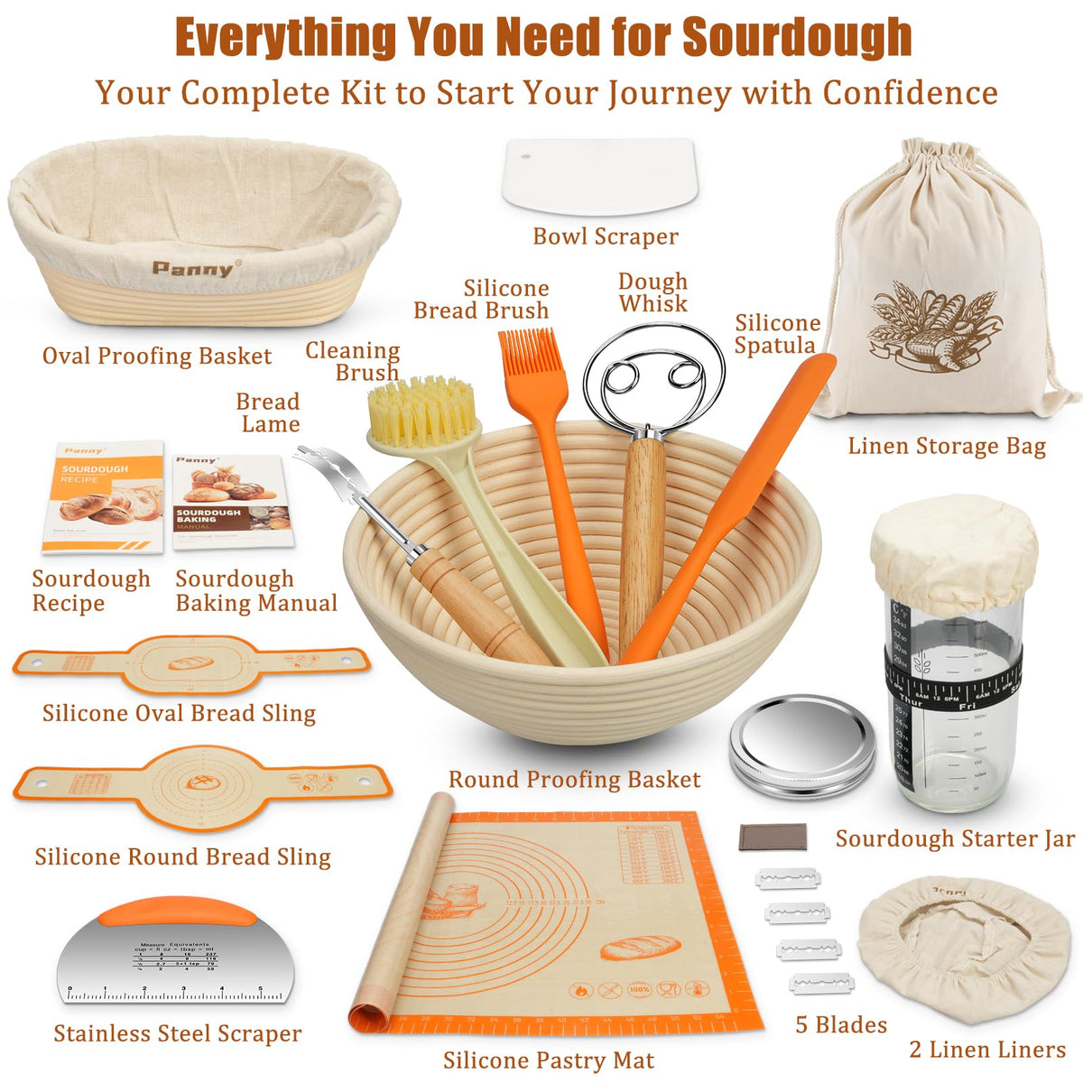 Panny oval banneton with linen liner helps shape oval loaves consistently.