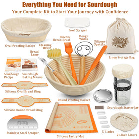 Panny oval banneton with linen liner helps shape oval loaves consistently.
