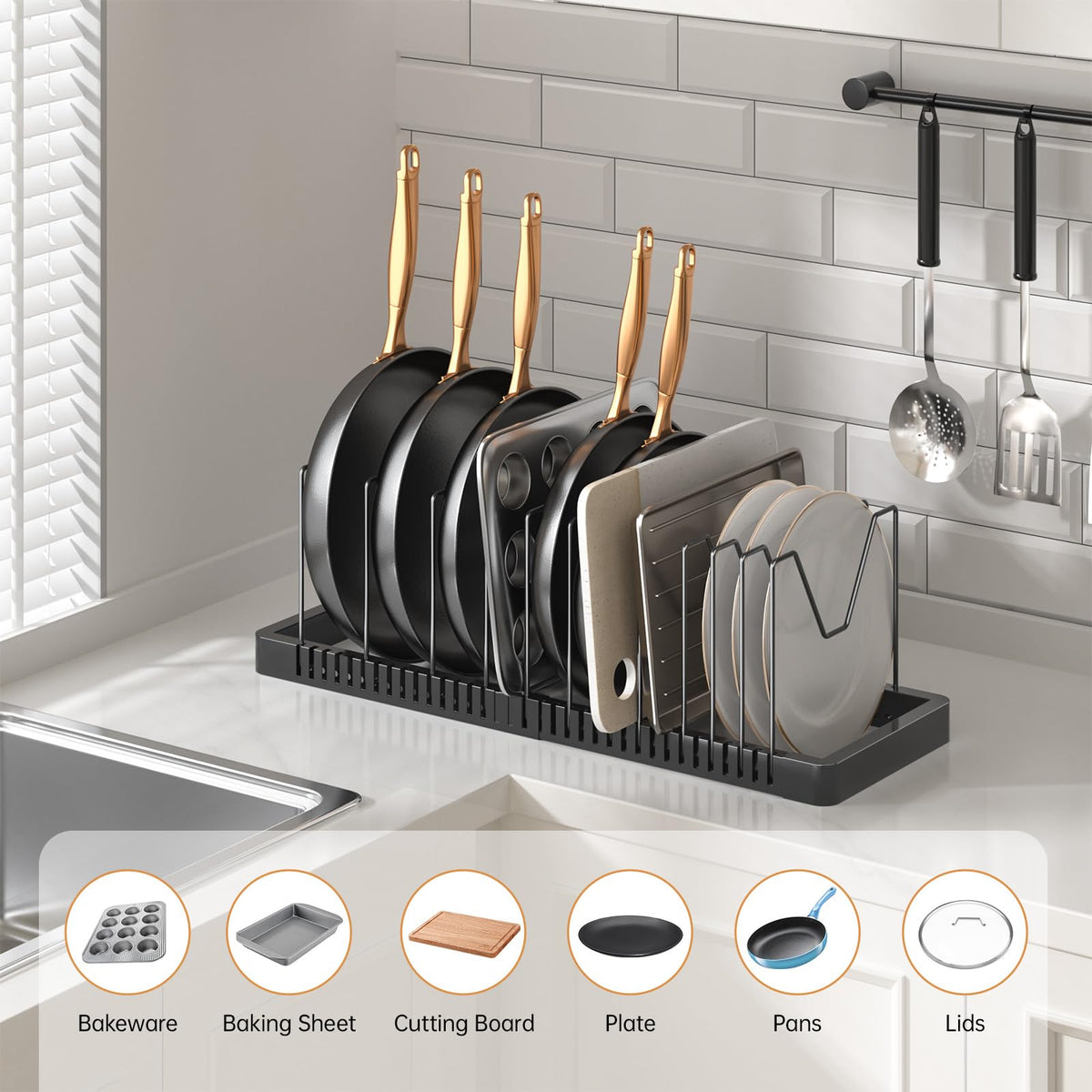 PanPanPal 12 adjustable dividers tailor spacing for cookware and bakeware