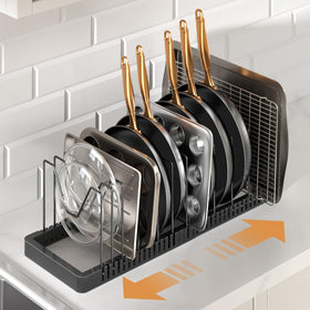 PanPanPal bakeware organizer inside cabinet keeps sheets and trays accessible