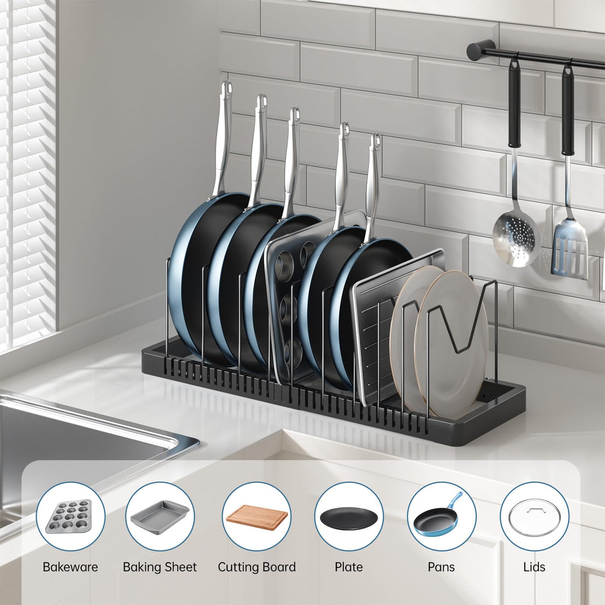 PanPanPal expandable length from 14.17 to 23.62 inches for flexible space
