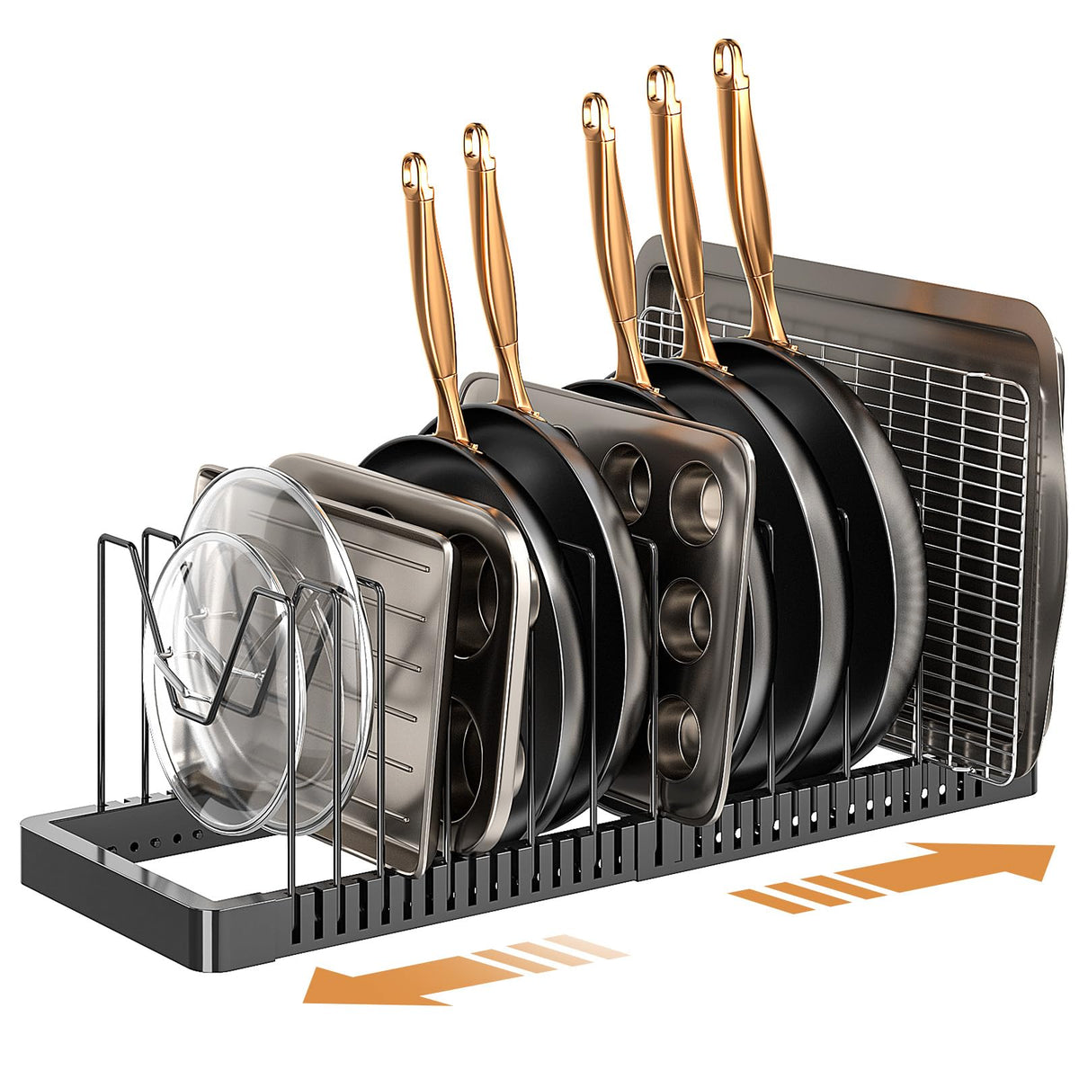 PanPanPal expandable cabinet organizer showing adjustable width for flexible storage
