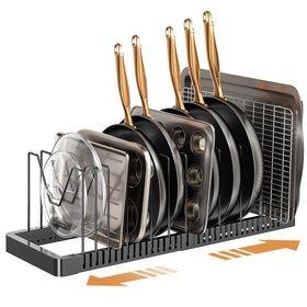 PanPanPal expandable cabinet organizer showing adjustable width for flexible storage