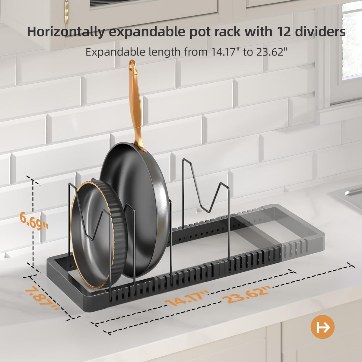 PanPanPal lid storage holder cradles lids neatly in a cabinet