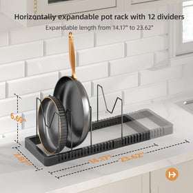 PanPanPal lid storage holder cradles lids neatly in a cabinet