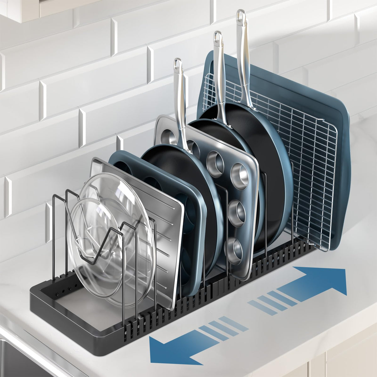 PanPanPal organized kitchen storage clears counters and drawers