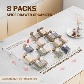 PanPanPal spice drawer organizer 2-tier setup keeps jars neatly organized and accessible.