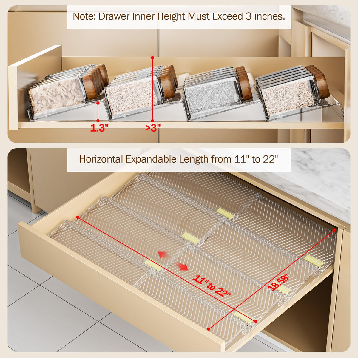 PanPanPal transparent material highlights contents for quick identification and stylish kitchen organization.