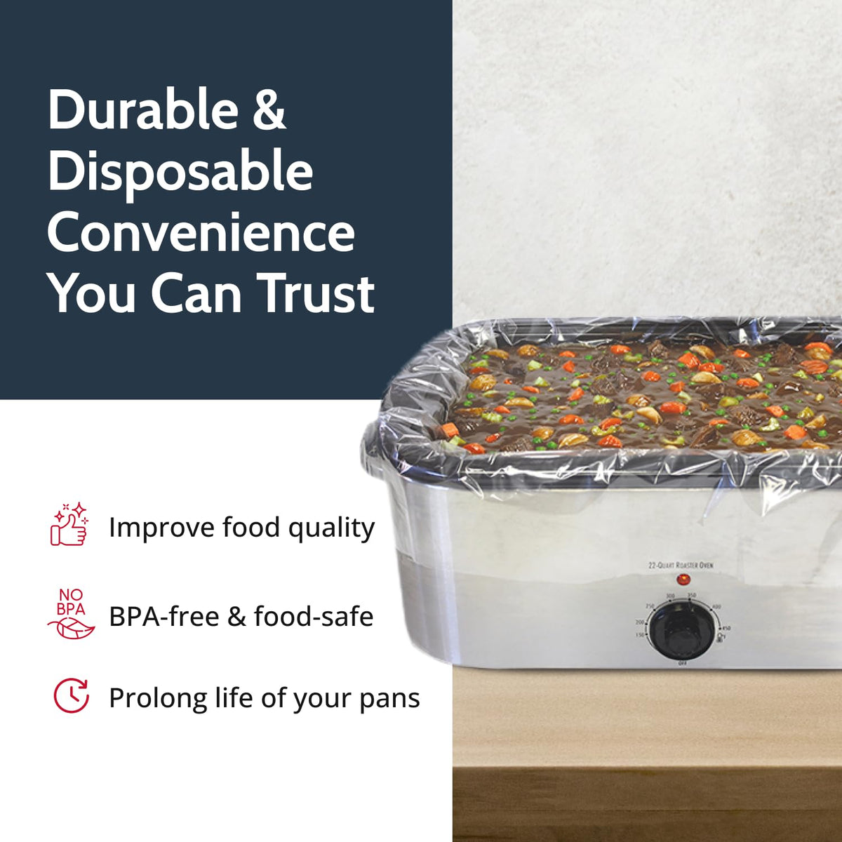 PanSaver foil liner in roaster catches drips and splatters.