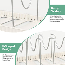Pantasia baking sheet rack stores sheets upright for easy reach.