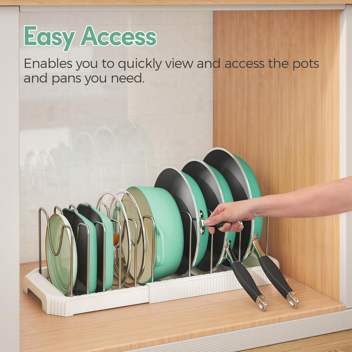Pantasia cutting board organizer keeps boards flat and visible.