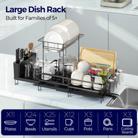 Pantasia dish rack extends to 28.7 inches for extra dish space.