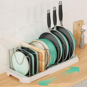 Pantasia expandable pan rack fits cabinets 12.9 to 21.88 inches.