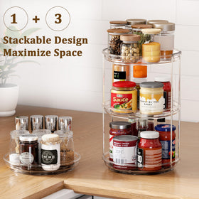 Pantasia rotating spice rack in pantry enabling quick ingredient retrieval.