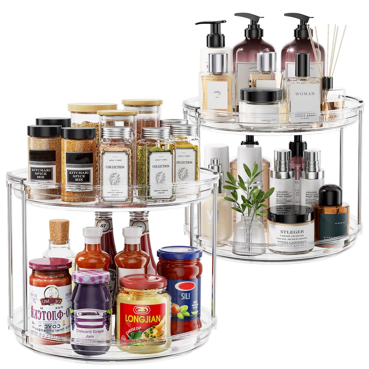 Pantasia two-tier lazy Susan top view demonstrating space-saving cabinet storage.