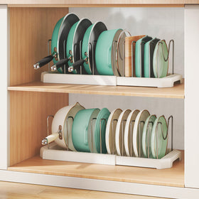 Pantasia versatile storage for cookware, lids, sheets, and boards.