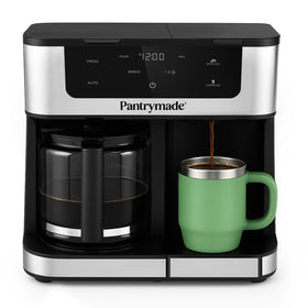 Pantrymade Dual Brew Coffee Maker with 12-cup glass carafe for family mornings.