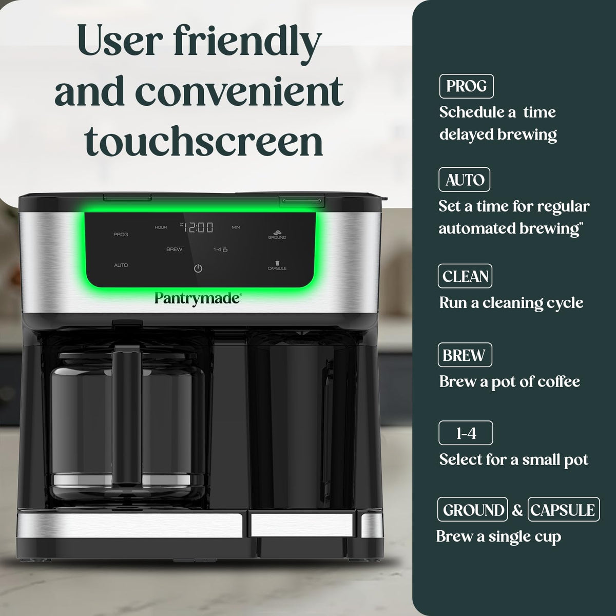 Pantrymade Dual Brew Coffee Maker auto shut-off for safety.