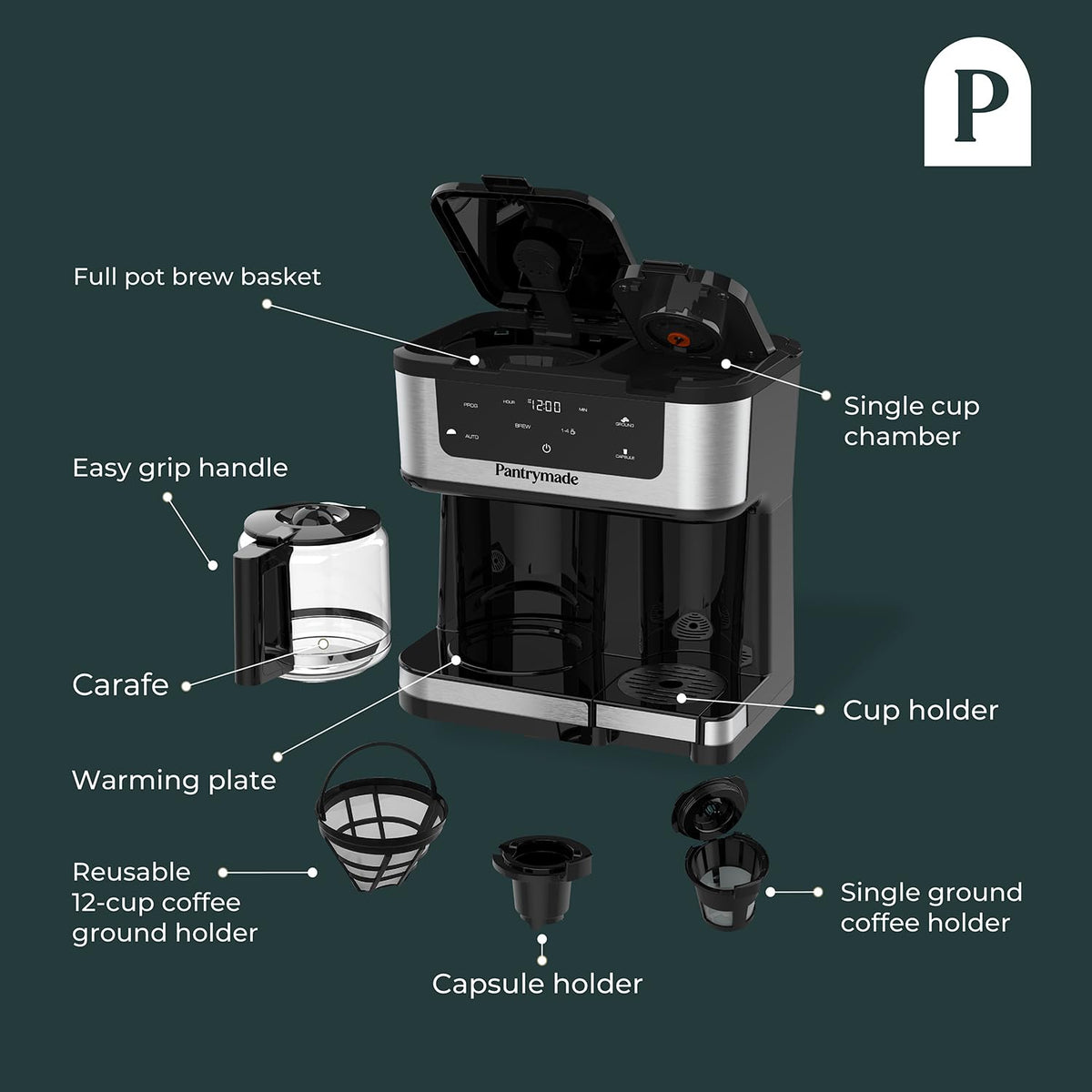Pantrymade Dual Brew Coffee Maker space-saving design for compact kitchens.
