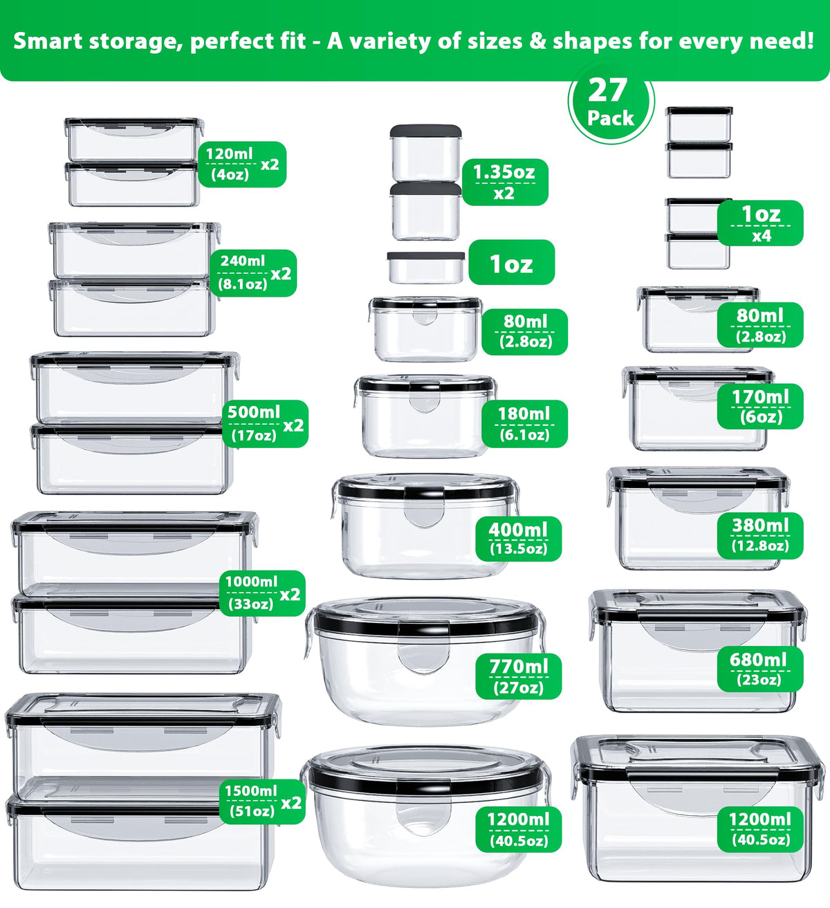 Panxenaulos 54-piece rectangular 34oz container keeps fridge portions tidy