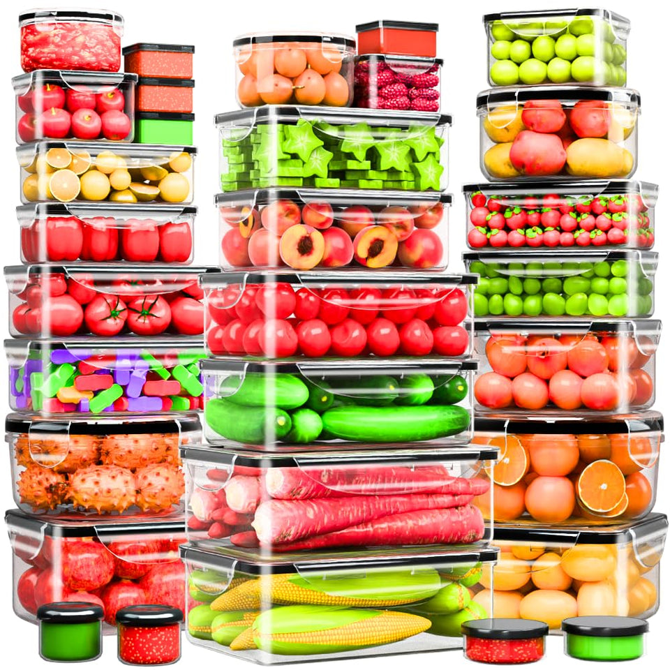 Panxenaulos 62-piece containers with lids for organized leftovers and meal prep.