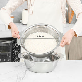 Paoli microporous colander with 2mm holes for efficient straining of grains.