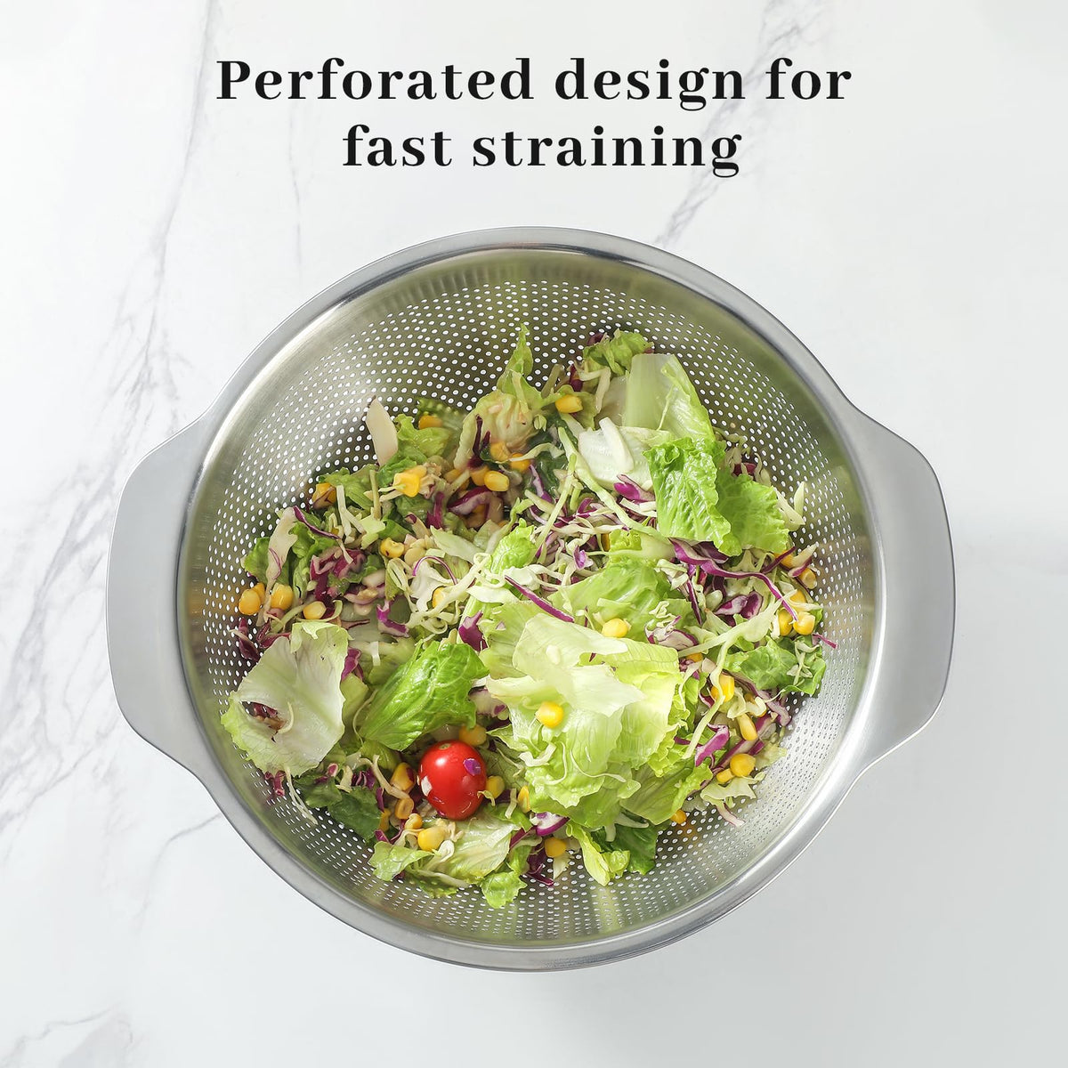 Paoli colander showing deep bowl design for spill prevention
