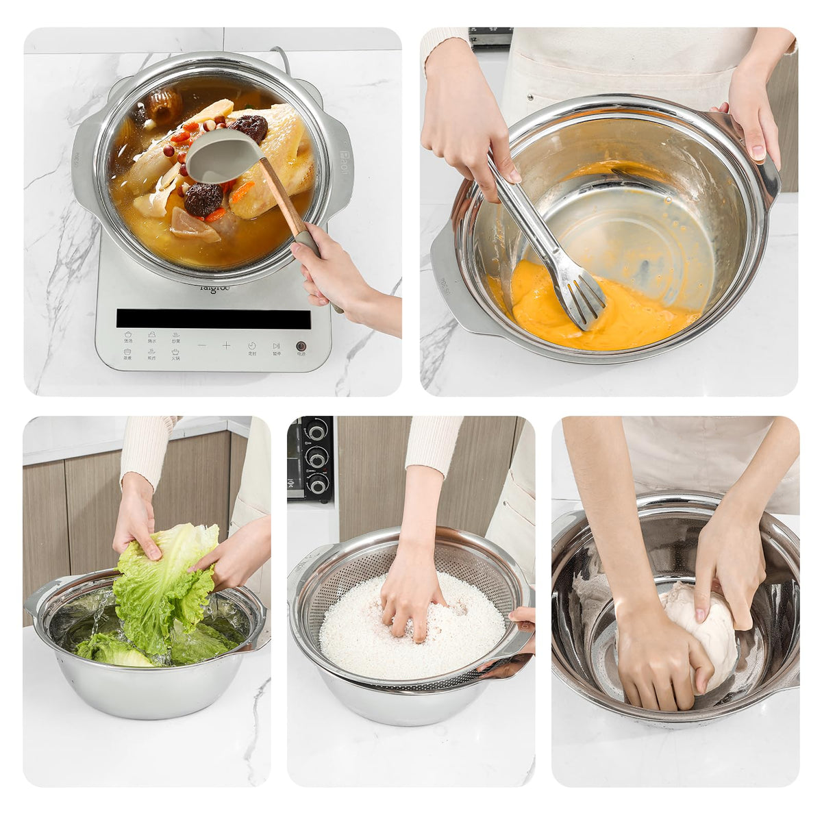 Paoli colander draining pasta in kitchen, quick and mess-free setup.