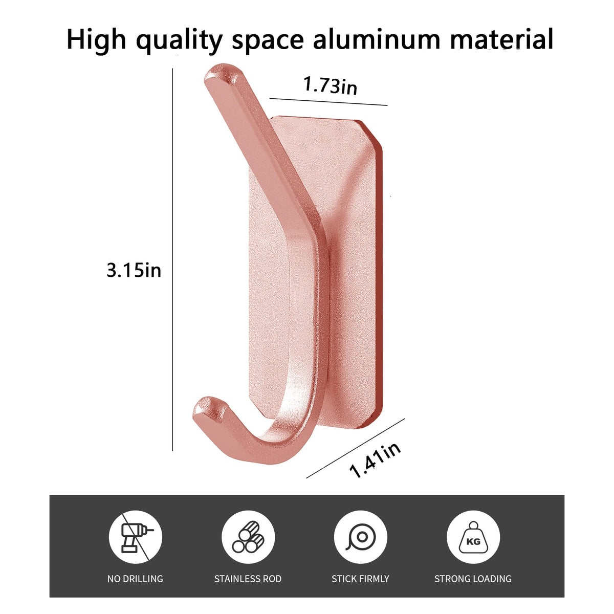 Paoli heavy-duty adhesive hook rose gold four-pack displayed for home organization.
