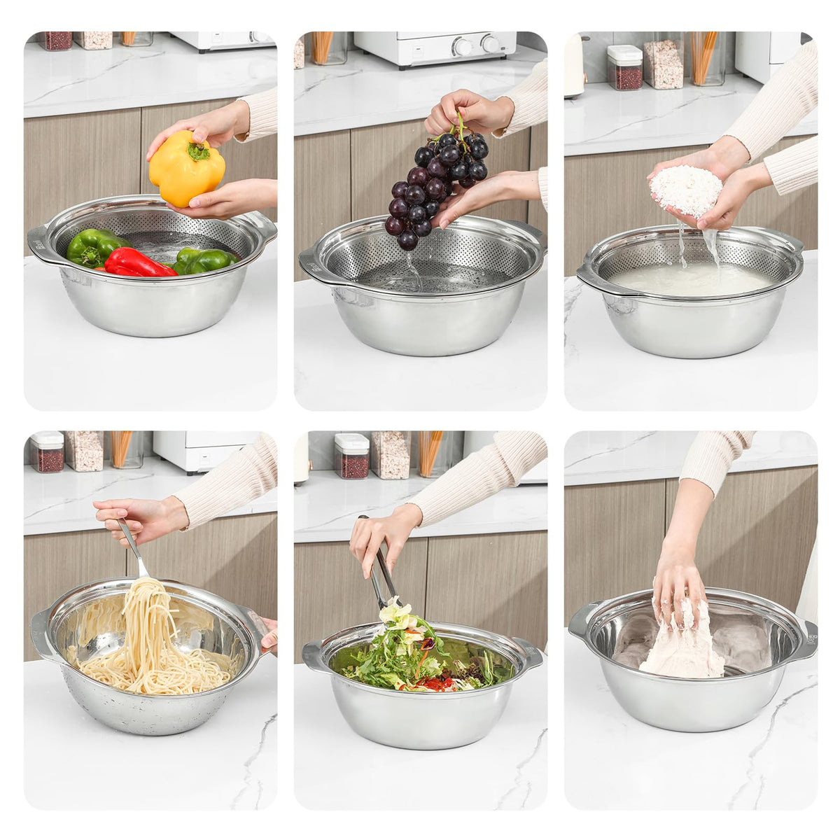 Paoli rice washers microporous strainer set with bowl, cleans grains efficiently.