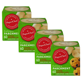 PaperChef large parchment baking cups pack shot highlighting unbleached, compostable design for easy use.