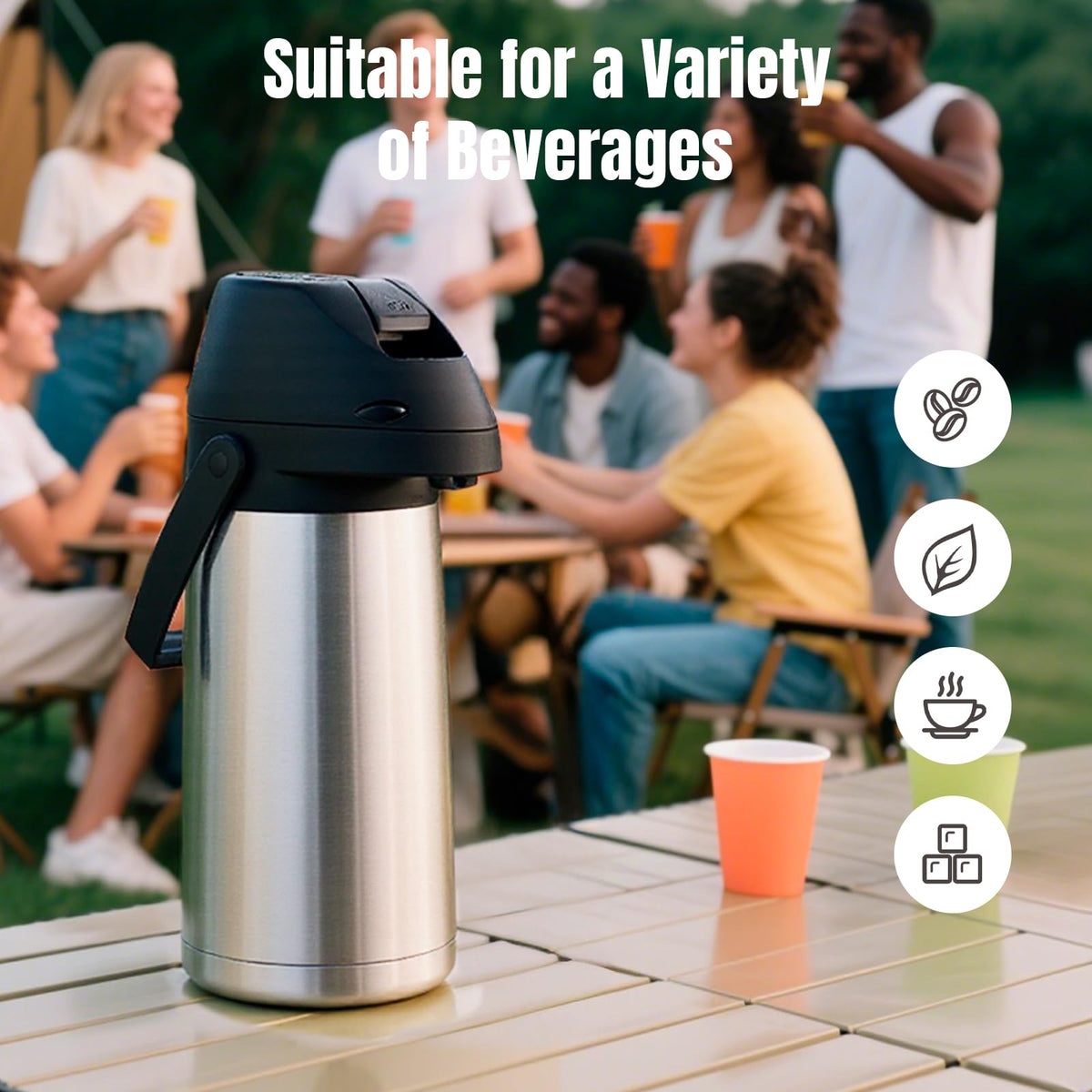 PARACITY 2.5L capacity suits parties and cocoa stations.
