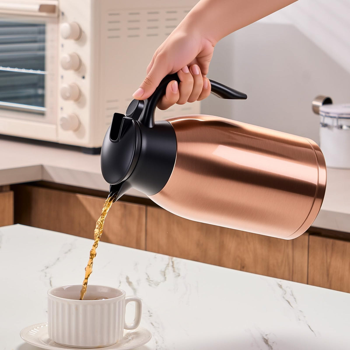PARACITY 68oz carafe demonstrates double-walled vacuum insulation to preserve heat.