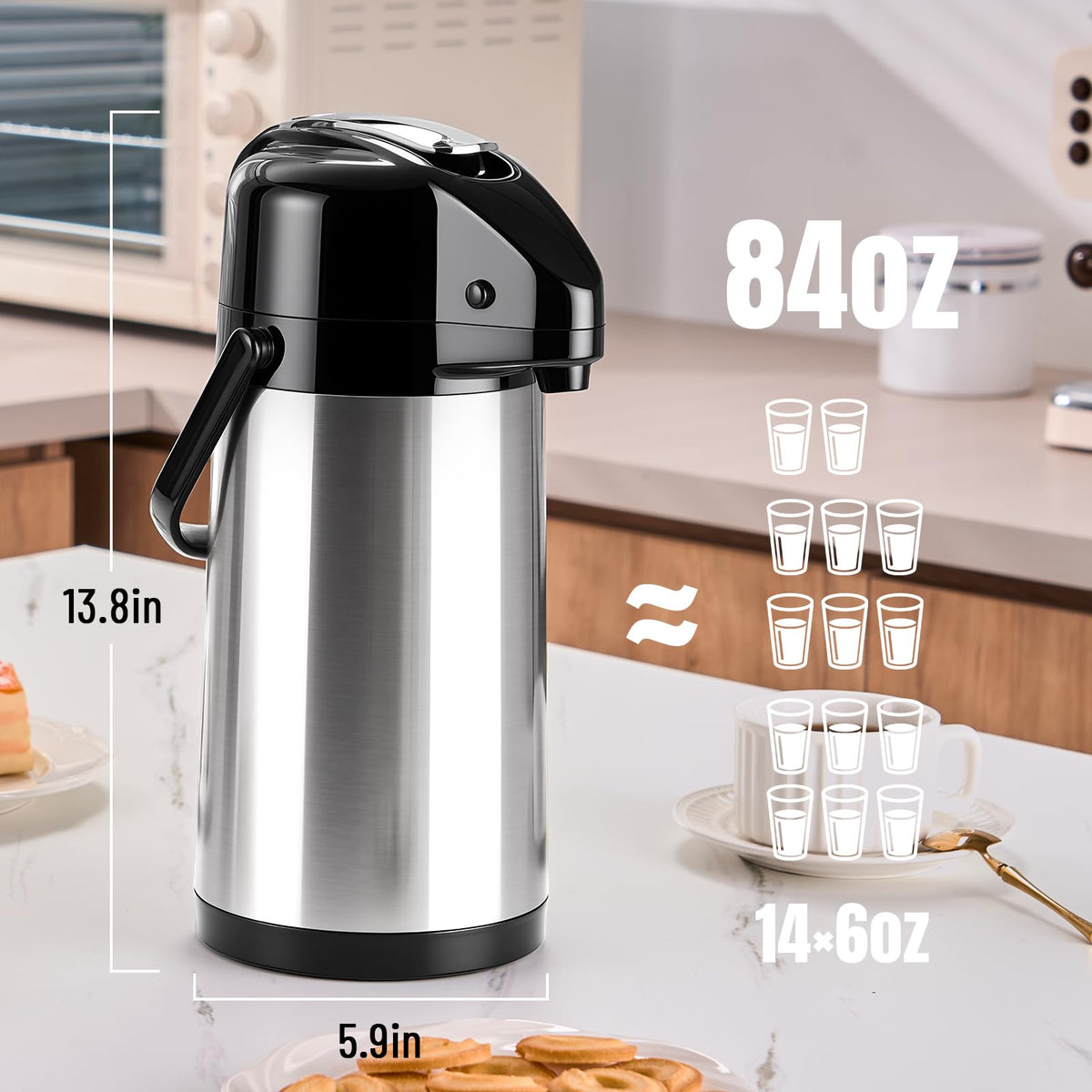 PARACITY Airpot coffee carafe with large airbag enables fast serving at events.