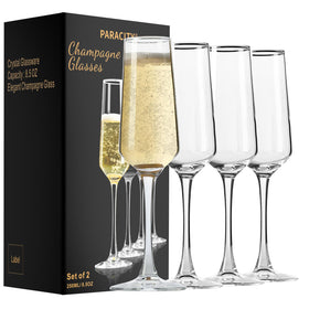 PARACITY champagne flutes hand blown for refined tasting experience.