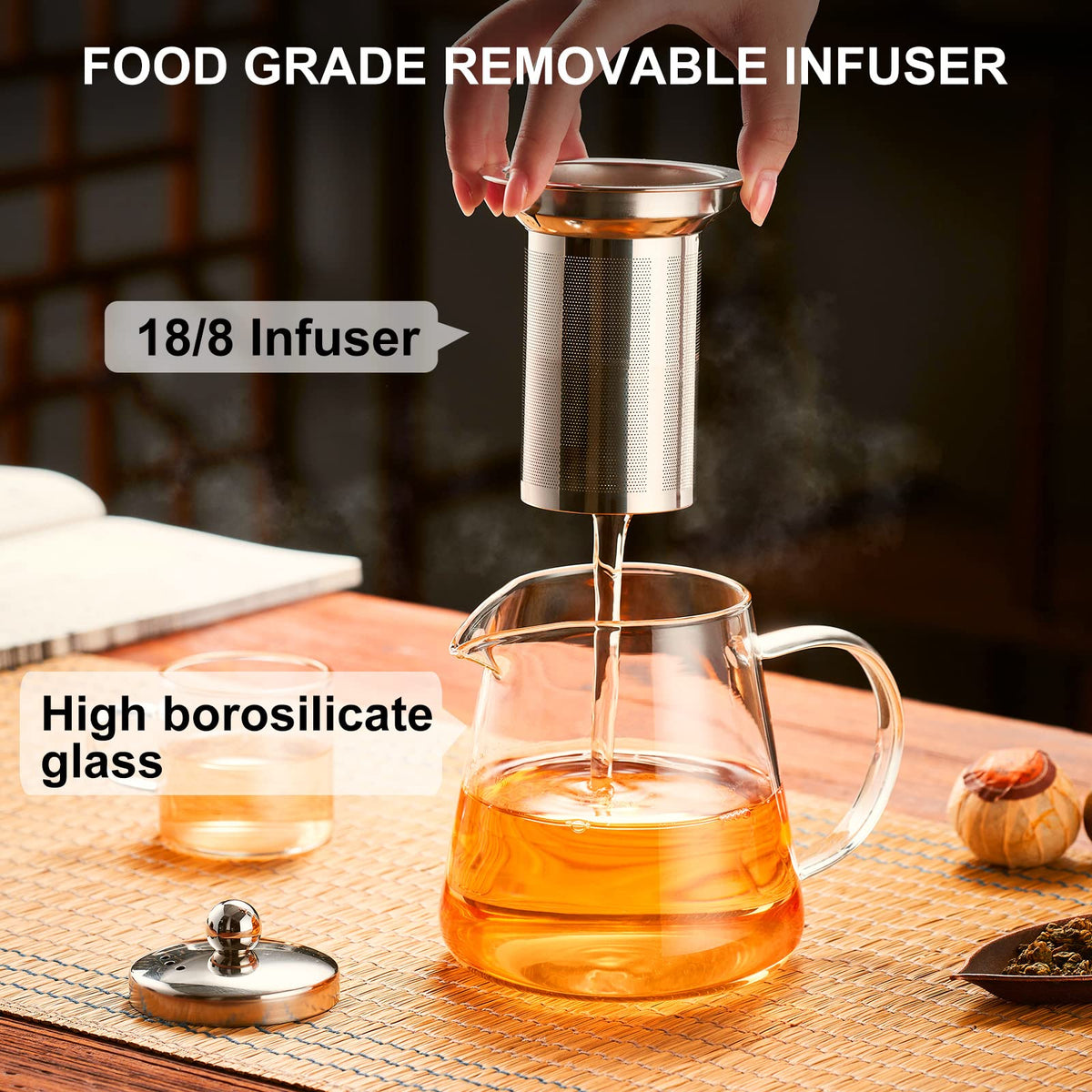 PARACITY glass teapot borosilicate heat resistant withstands temperature changes.