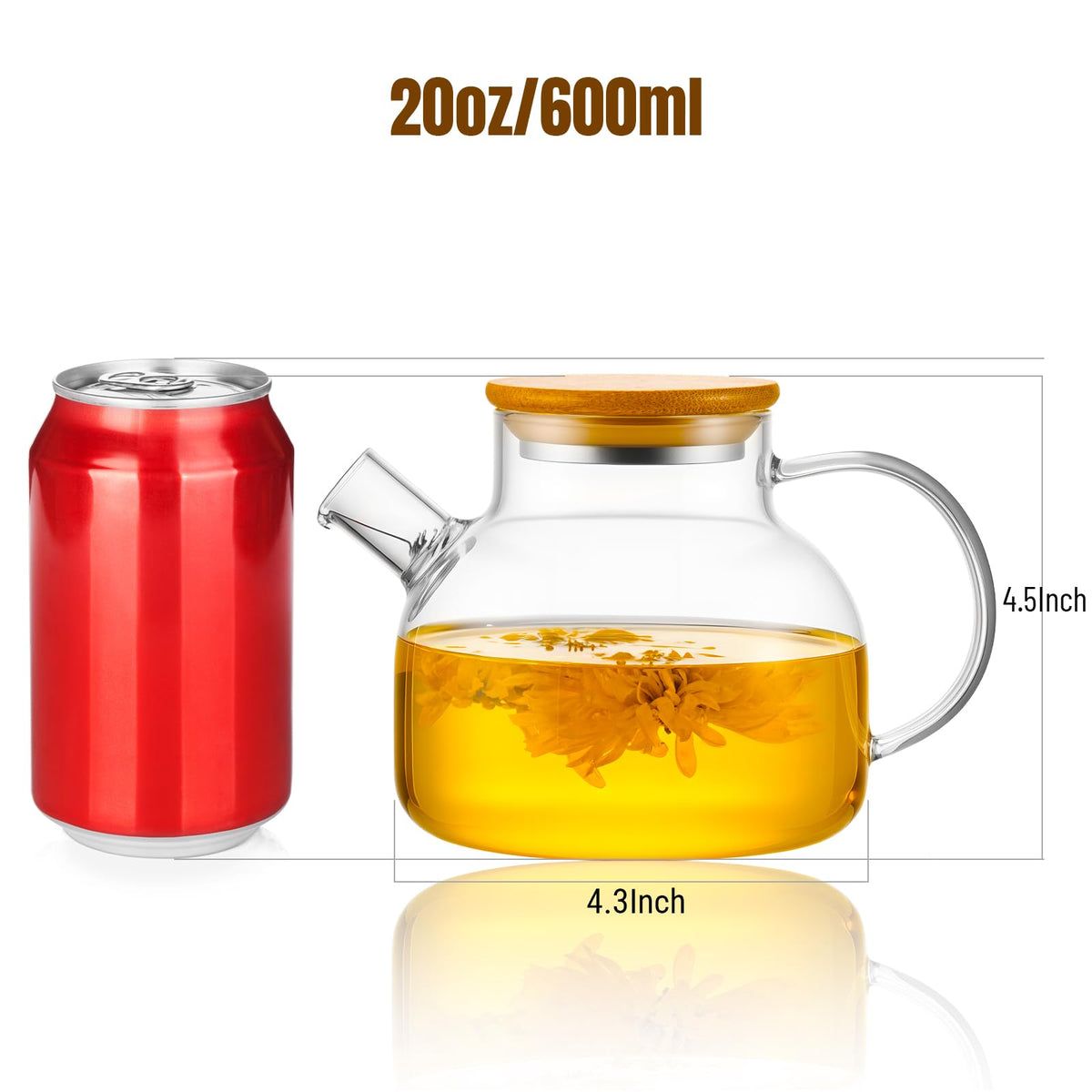 PARACITY glass teapot removable-filter-spout for loose leaf and blooming tea